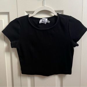 Princess Polly Basic Black Ribbed Cropped Tee, 2